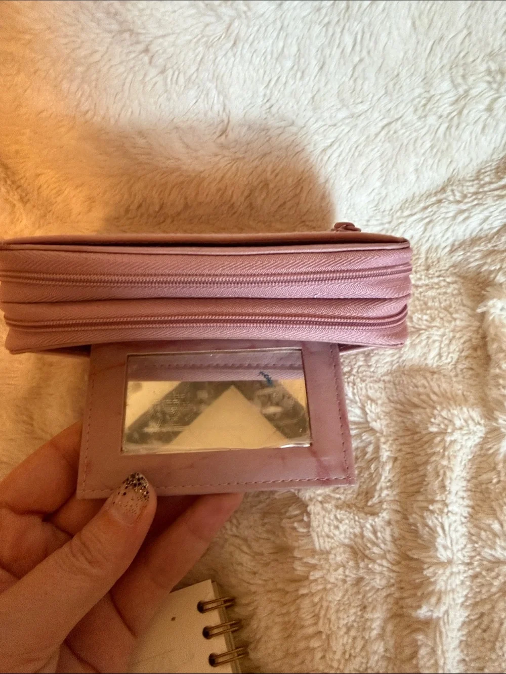 Buxton Pink Top Grain Cowhide Leather Double Zip Around Wallet Marbled Interior